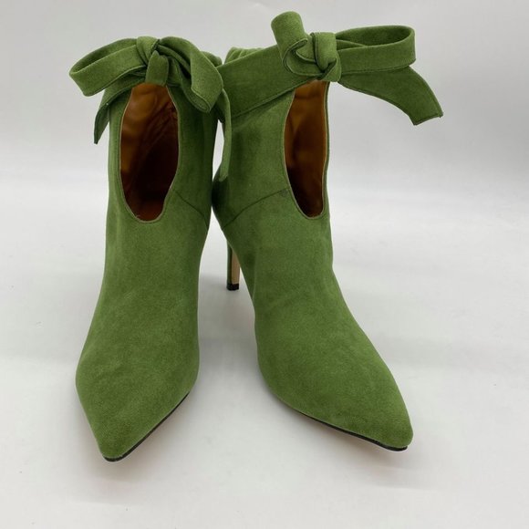 Green Closed Point Toe Boots Comfort Pleated Zippe - Picture 1 of 10